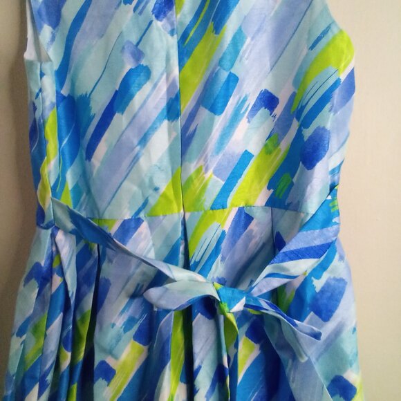 Bonnie Jean Dress Girls 16 Sleeveless Satin Pattern Blue Green - Picture 12 of 15